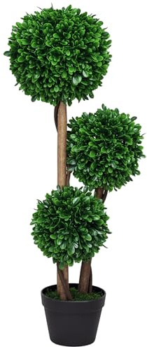 HOMCOM 3ft/36 Artificial 3 Ball Boxwood Topiary Tree with Pot, Indoor Outdoor Fake Plant for Porch, Home Office, Living Room Decor