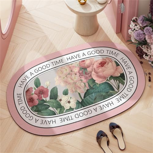 Badezimmerteppich, Badematte Rutschfest Stein, Fussmatte, Badvorleger, Fussmatte Innen, Duschvorleger Badematten Badteppich Rutschfest Waschbar, Teppich Badezimmer, Bathroom Mat Rose, 140x200cm