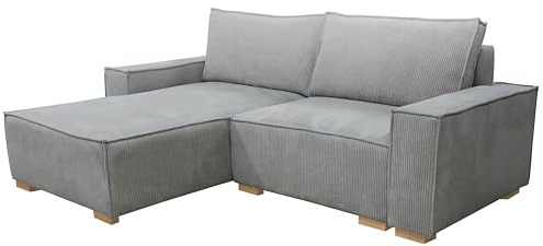 MEBLE-LUX - Ecksofa Cord Mit Schlaffunktion Und Bettkasten Sven I L-Form 235cm Breit I Eckcouch Mit Federkern I Linke Ottomane Sofa Hellgrau