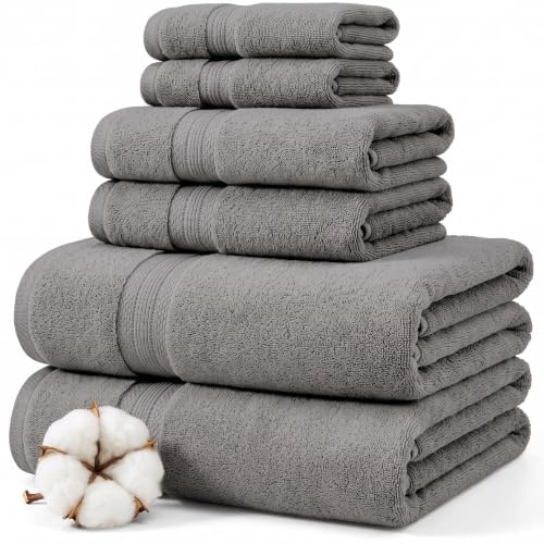 Modern Threads 6-Piece Rayon from Bamboo & Cotton Blend Towel Set - Ultra Soft & Absorbent, Gray
