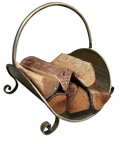 Portalegna, portalegna da ardere in Metallo per Interni, portalegna Color Ottone per Soggiorno, Giardino, Campeggio, Piccolo portalegna per Camino, 16,5 x 16,9 x 16 Pollici