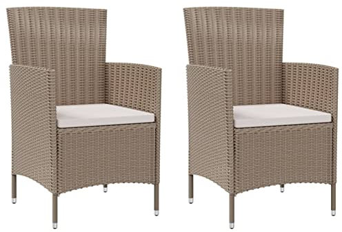 ShGaxin Gartenstühle mit Kissen, Gartensessel, Campingstuhl, Hochlehner, Balkonstuhl, Balkonmöbel, Terrassenstühle, Balkon Stuhl, 2 STK. Poly Rattan Beige
