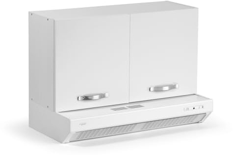 Linea Azzurra Sopracappa 90 con Depuratore Pensile Cucina Sospeso in Legno Mobile H49xL90xP32 Depuratore H15xL90xP48cm Made in Italy Facile da Installare (Bianco Frasinato)