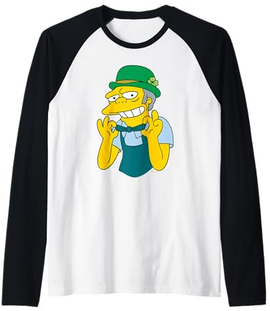 NEW The Simpsons St. Patrick's Day Moe the Bartender Funny Camiseta Manga Raglan