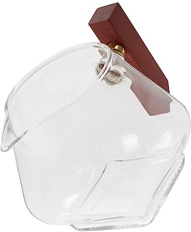OFFSCH Unique Glass Gravy Boat Solid Wood Handle Sauce Cup Sauce Dispenser for Restaurant and Home