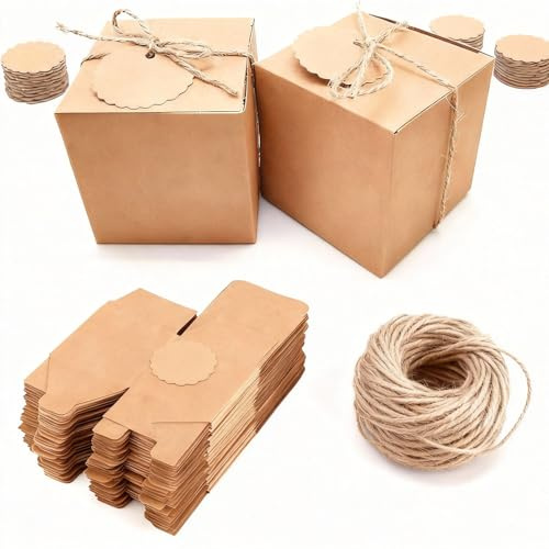 Karton Geschenkboxen, Karton Geschenkboxen Braun,5 x 5 x 5 cm, Pappschachteln,Kraftpapier Geschenk Box zum selber Aufbauen für Geschenke, Hochzeit, Party,wiederverwendbar