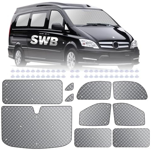 MaxEarn Juego de 8 esterillas térmicas internas para Vito II W639/Viano 2003-2014 SWB L2, parasol frontal, juego de persianas térmicas opacas, protección solar