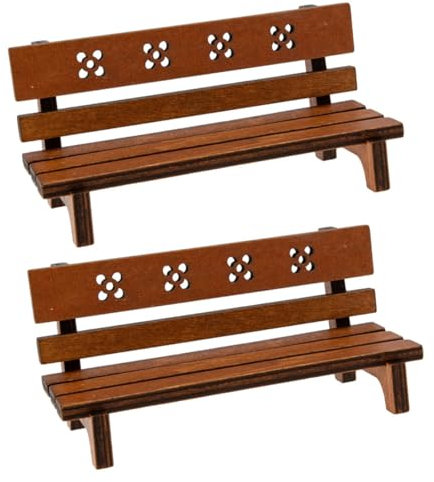 BESPORTBLE Miniatur Holzbank 2 Stück Für Puppenhaus Dekoration 12x5x5,7cm Vintage Parkbank Modell Vielseitiges Miniaturmöbel Für Garten Und Wohnszenen