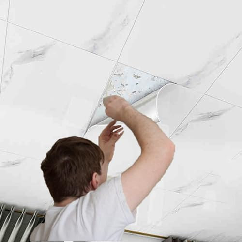 Deckenpaneele deckenplatten Extra Dicke 3 Mm Fliesenplattenverkleidung Für Küche – Badezimmer, Wasserdichte Deckenplatten, Selbstklebend, Groß – PVC-Deckenplatten Im Industriestil Für Garage(Set of 10
