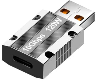 jebyltd Adaptateur USB 3.1 vers type C en aluminium avec protections contre les surtensions, adaptateur de charge rapide avec une puissance de 120 W pour une utilisation sûre