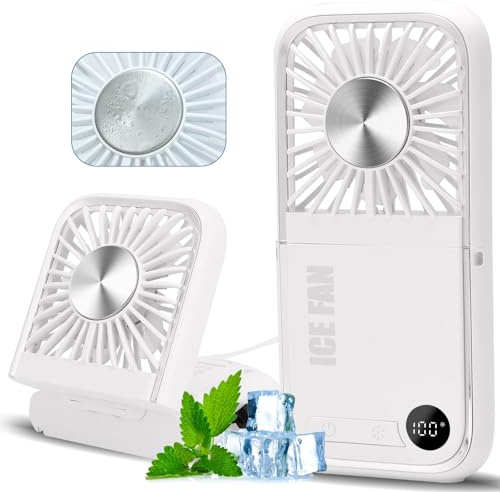 Lnopever Handventilator,ragbarer Mini Ventilator mit 5 Geschwindigkeiten,Faltbarer USB-Lüfter,Um 90° Faltbar,Mit Typ-C-Port Eingang/Ausgang,bis zu 12 Stunden,für Büro Reisen Camping Weiß