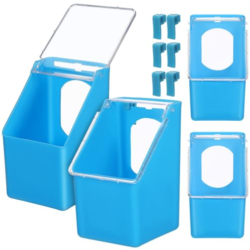 Toddmomy 4Pcs Multi-Function Hanging Pigeon Feeder Lid Plastic Birds Food Dispenser Box for Quail Parrots and Other Birds Sturdy and Reusable Feeding Cup