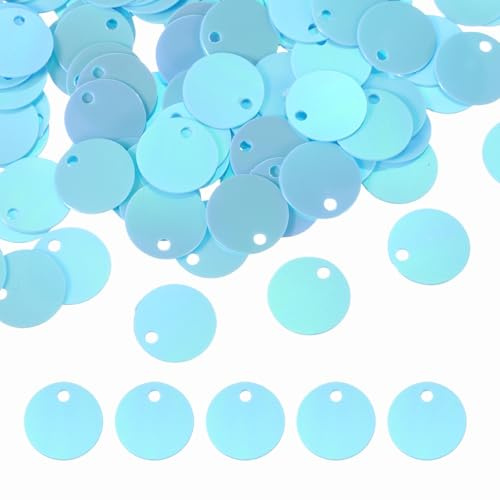 QUARKZMAN 600Pcs Lentejuelas Planas Redondas 10mm/0.4 Pulgadas Para DIY | Lentejuelas Sueltas AB Azul Claro, Para Manualidades Costura Bordado, Con Agujero De Un Solo Lado, Ropa Joyería