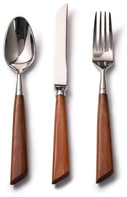 Couverts de Cuisine en Bois de Cannelle, argenterie en Acier Inoxydable, Couverts de Table, Couverts Comprenant des Ensembles de cuillères, Couteaux et fourchettes, Poli Miroir (AR