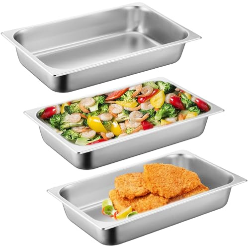 VEGOATY Breading Bowls Set of 3, GN Container 1/3 Stainless Steel Container, Stainless Steel Breading Set, 3-Piece Bowl for Breading, Ideal for Food and Chafing Dish, 32.5 x 17.6 x 6.5 cm