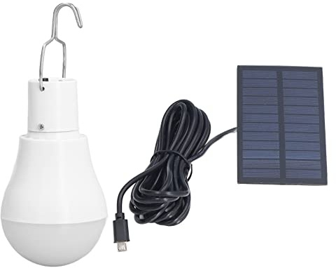 Tissting Bombilla Solar LED Recargable USB para Exteriores, Panel Solar Integrado con Gancho Batería de Litio 6000mAh Luz Blanca Impermeable para Camping Emergencias Jardín Hogar