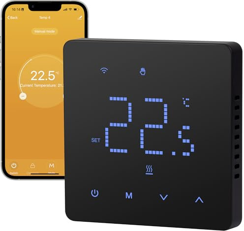 Beok Fussbodenheizung Thermostat Digital Für Elektrische Fußbodenheizung Smart WiFi Raumthermostat Programmierbar Heizungsthermostat mit Fühler Kompatibel Tuya Alexa Echo 16A TGM50WIFI-EP Schwarz