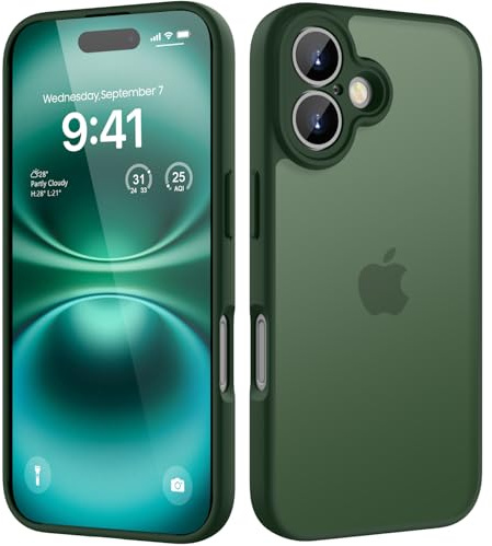 HGH für iPhone 16 Hülle, Dunkelgrün | Vollständiger Kameraschutz Stoßfest Kratzfest Anti-Fingerabdruck Transluzente Rückseite Matt Handyhülle für iPhone 16 Case