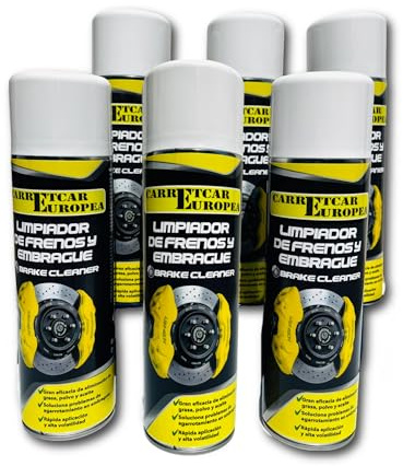 Limpiador de Frenos y Embrague 500ml - Pack 6 Unidades | Limpiafrenos, Eliminador de grasa, aceite y polvo | Spray alta presión, sin residuos | Compatible con metales, plásticos y gomas