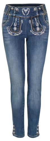 Generisch Trachtenjeans Damen Lang Trachten Stretch-Jeans Trachtenhose Oktoberfest Trachtenmode Bayerisches Jeanshose High Waist Skinny Denim Hose Lederhosen Denimhose Trachtenlederhose Damenjeans