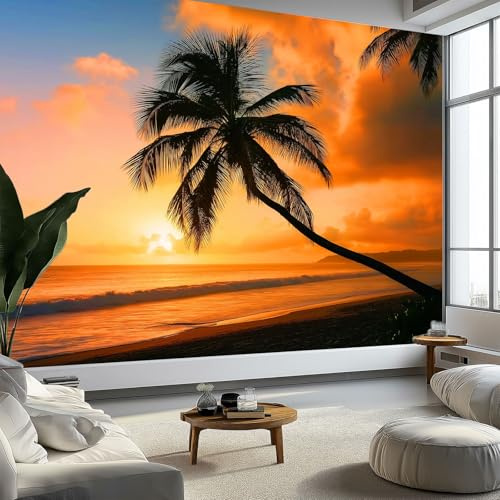 Carta da Parati Murale Palme 400 x 280 cm in TNT, Tramonto Crepuscolare – Fotomurale XXL Poster Gigante Design per Salotto Camera da Ietto Ufficio Corridoio Decorazione Murali