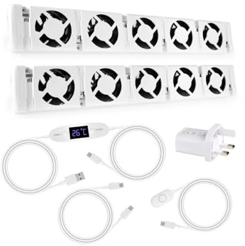 Vybra RadBoost Radiator Booster 5 Fan Standard Dual Set with LED Display - Digital Thermostat for Automatic Temperature Control - Quiet Heat Distribution with Magnetic Installation