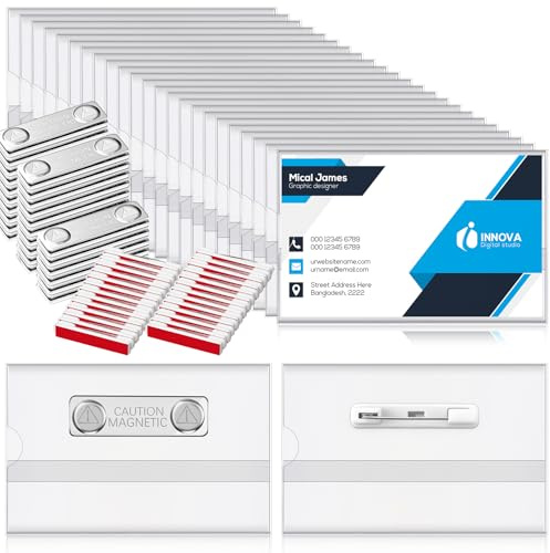 Hicarer 25er Set Magnetischer Namensschildhalter mit Doppelmagnet und Nadel 90 x 55 mm PVC Namensschilder Ausweishalter aus Kunststoff für Arbeit Konferenzen und Messen