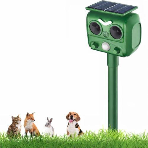 Ultraschall Solar Tiervertreiber,ultraschall tiervertreiber,Katzenschreck für Garten, Abwehr Wasserdicht mit Bewegungsmelder und Blitz,IP65 Wasserdichter,Gesamtfläche ca. 75m² (ca. 9 m, 110°) Outdoor