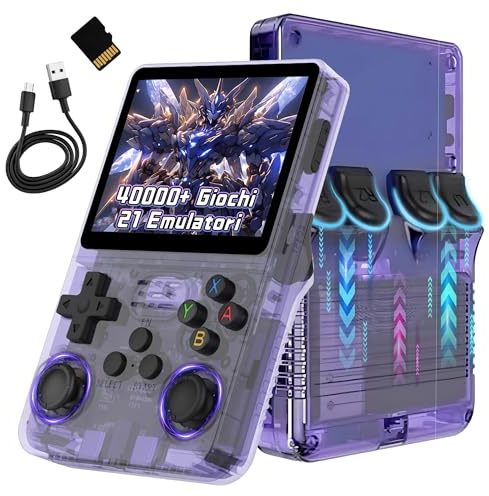XIXIMENG R36S Console Retro Game 128G, 40000+ Giochi 21 Emulatori Retro Console di Gioco Portatile,Sistema Linux open source ARKOS,Schermo IPS da 3,5 pollici 640x480P,3500mAh (Viola trasparente)