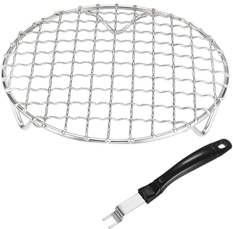 M METERXITY 2-Pack Cooling Rack 5.9 Round 201 Stainless Steel, Silver | Cross Wire Grate Cooling Rack with Grill Grate Lifter Gripper, for Grilling, Cooking, Steaming, Baking