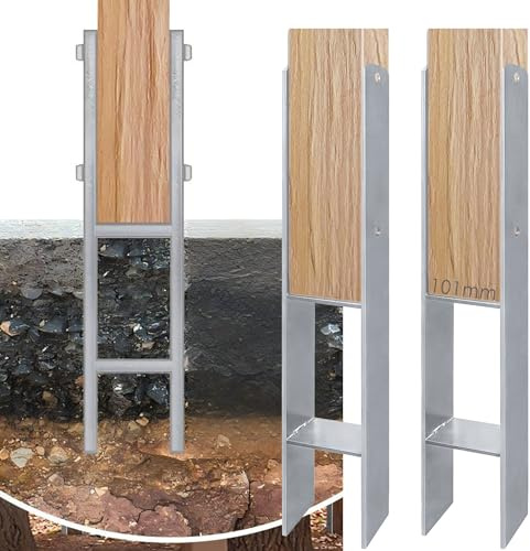 YRHome 2 Stück H Pfostenanker H-anker Pfostenträger für Zaun,Gewächshaus,Carports,Materialstärke 5mm, Gesamthöhe 600 mm Bodenanker (101x600mm)