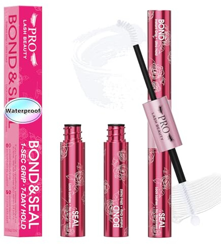 PRO LASHBEAUTY Neu Wimpernkleber & Versiegler, Lash Bond and Seal DIY Wimpernverlängerung, 48h wasserdicht, super starker Halt, mit Mascarastab, je 5ml klarer Kleber & Versiegelung