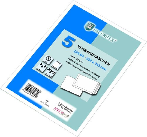 SECURITEX 30002549 Versandtasche B4, ohne Fenster, 130 g/qm, haftklebend, 5 Stück