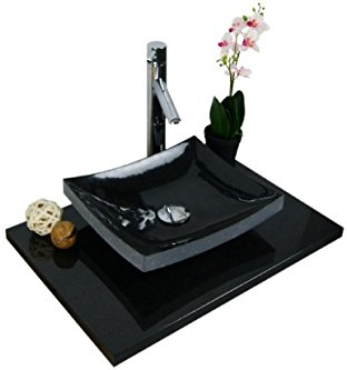 Waschbecken aus Naturstein, Granit, Model Dublin, schwarz, G684, 35x30cm