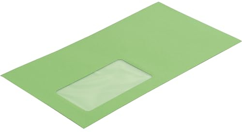 Farbige Briefumschläge DIN C6/5, 114 x 229 mm, mit Fenster, 100 Stück, Grün | Haftklebung mit Abziehstreifen, Gerade Klappe, 130 g/m² Colorista, Blanke Briefhüllen