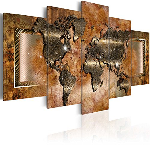 B&D XXL Acrylglasbild Weltkarte 100x50 cm 5 Teilig Wandbild auf Acryl Glasbilder Kunstdruck Moderne Acrylglas Platte Wanddekoration Geschenke Heimdekoration Glasbild Landkarte Kontinente Ornament