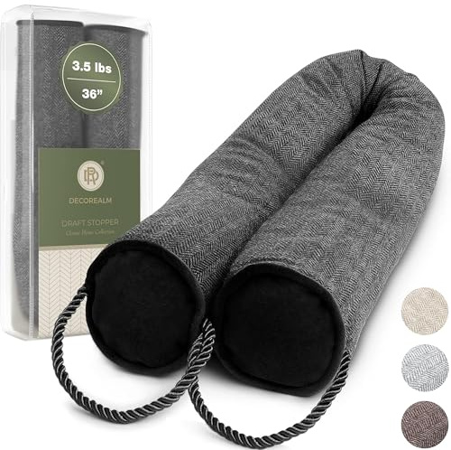 DECOREALM Zugluftstopper und Blocker, Zugluftschutz für Türen und Fenster, dekorativer Stoff-Zylinderblocker bietet beschwerte Türisolierung von DECOREALM (Schwarz, 91,4 cm)