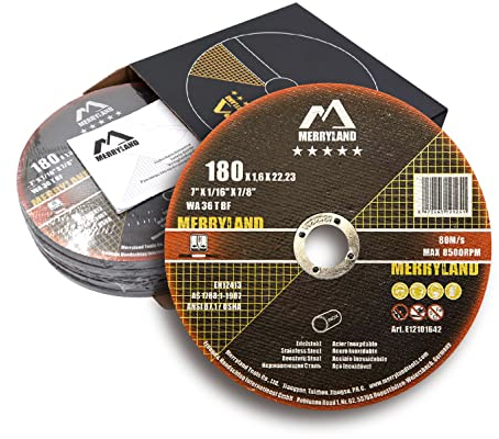 Merryland Disco de Corte 180 Metal para Amoladora Angular, 180 X 1,6 X 22,23 mm Disco Corte 25 Piezas, Acero INOX Hierro, Experto-Line E12101642