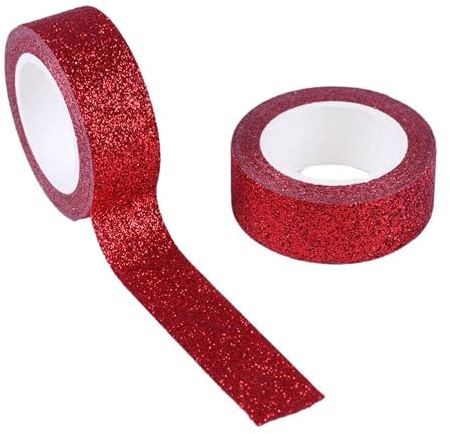 Nastro adesivo washi tape con glitter, decorativo, per fai da te e orlare (rosso)