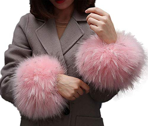 Cheerlife Fell Pelz Armstulpen Stulpen Manschetten Fellstulpen Handschuhe Pulswärmer Kunstfell Pink
