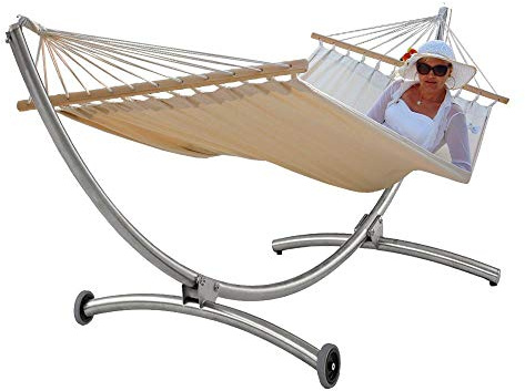 Luxus Hängemattenset Lola Royal Deluxe Edelstahl Hängemattengestell mit wetterfester Stabhängematte Hawaii