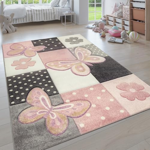 Paco Home Teppich Kinderzimmer Junge Mädchen Kinderteppich Spielteppich Kurzflor Regenbogen Bauernhof Einhorn Schmetterling Hase, Grösse:240x340 cm
