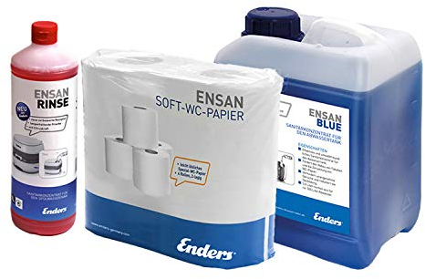 Enders Soft WC-Papier Selbstauflösend + Ensan RInse + 5 L Ensan Blue Flüssigkeit