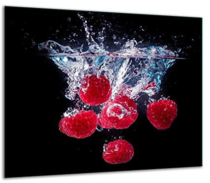 TMK Plaque de recouvrement, 60 x 52 cm, en verre, décorative, pour cuisinières électriques, à induction, protection anti-éclaboussures, planche à découper, noire, fruits