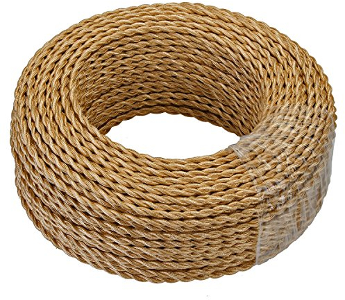 GreenSun Cavo elettrico in tessuto per lampada, cavo in tessuto creativo, cavo di alimentazione a 2fili, 2 x 0,75mm², intrecciato singolarmente, accessorio per lampada fai da te, 5m, oro chiaro
