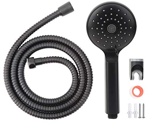 Pommeau de douche noir mat avec support de pommeau de douche Tuyau outils de bain anti-rouille