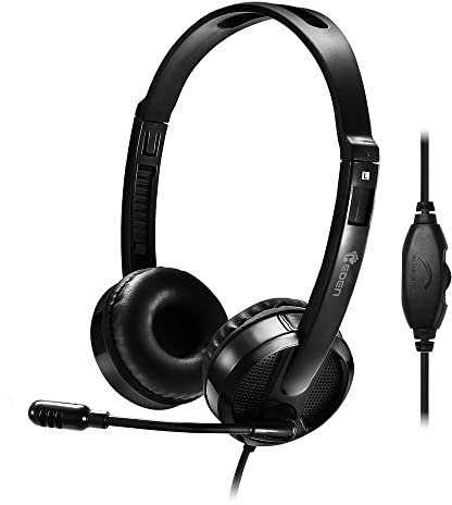 Heden Casque Micro Filaire Double Jack 3.5mm Micro pivotant, Arceau réglable Noir