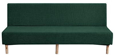 Sofabezug für 3-Sitzer, einfarbig, verdickt, wasserdicht, Stretch, Schonbezug für Klappsofas und Sofabetten ohne Armlehnen (dunkelgrün)