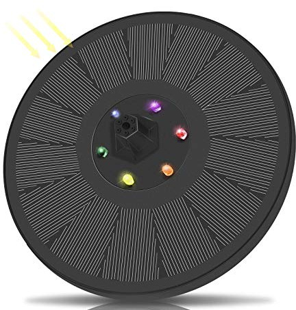 KVISTER Solar Fountain Pump for Bird Bath with LED Lights, 3W Solar Water Pump Floating Fountain w/7 Nozzles, Anti-Drift, Water Cycling for Garden Bird Bath Pond Backyard Decoration