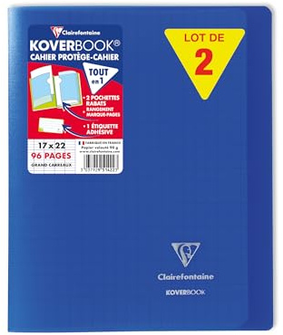 Clairefontaine 951422C - Packung mit 10 Heften Koverbook 17x22 cm, 48 Blatt Französische Lineatur, 90g, Einband PP, Marineblau, 1 Pack